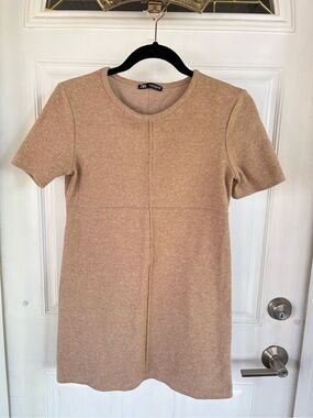 Zara Crewneck Knit Dress in Camel Tone
